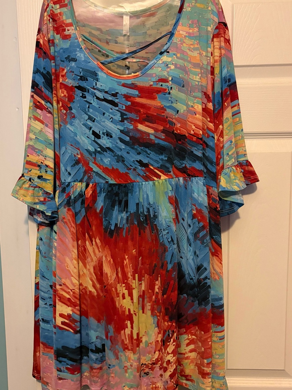 Abstract Multicolor Printed Tunic Top - Blue & Red